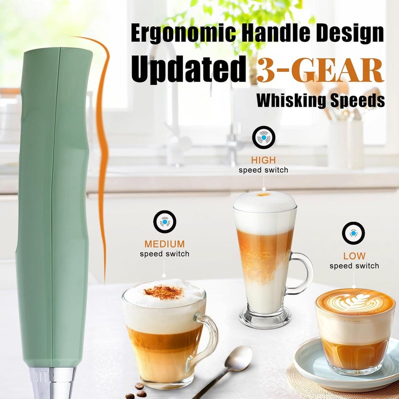 Nahida Granite Green Milk Frother Wand for Coffee, Frother Handheld Rechargeable Electric Whisk with 3 Heads 3 Speeds Drink Mixer Coffee Frother Foam Maker For Latte, Cappuccino, Hot Chocolate, Egg - Image 3